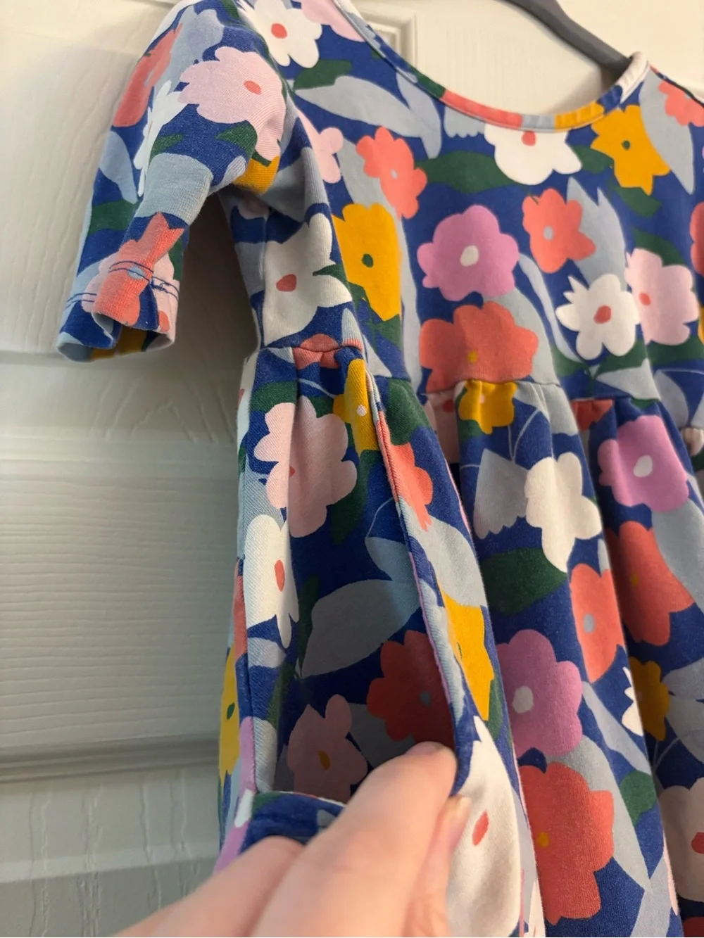 Hanna Andersson Navy Floral Pocket Dress with Multi-Colored Blooms